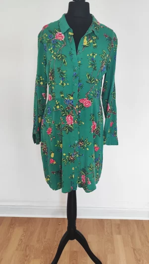 Green Floral Button Down Shirt Dress