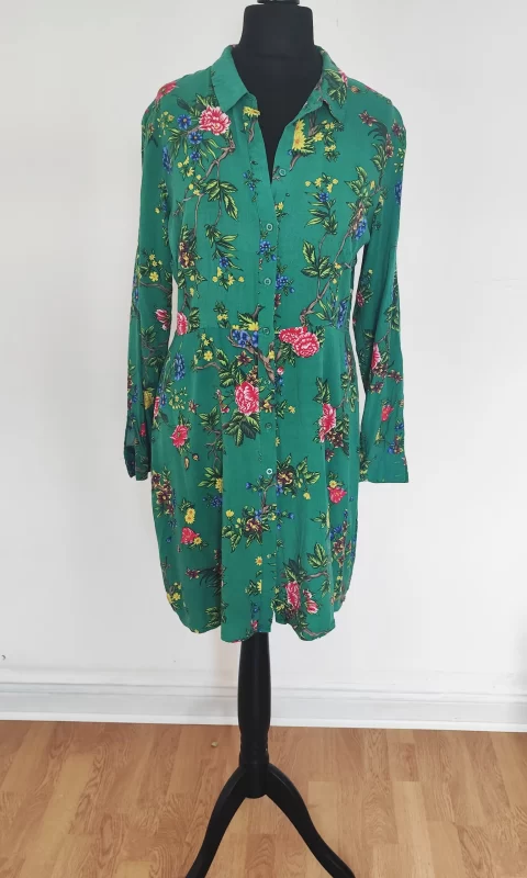 Green Floral Button Down Shirt Dress